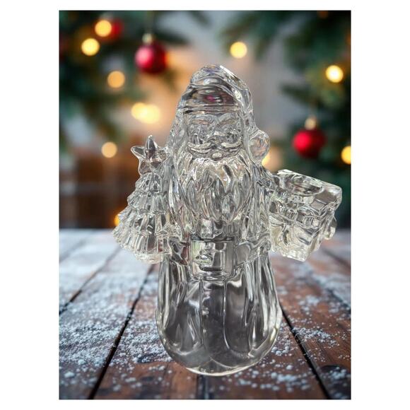 Vintage Clear Heavy Glass Santa Taper Candle Holder Christmas Holiday Decoration - Picture 5 of 15